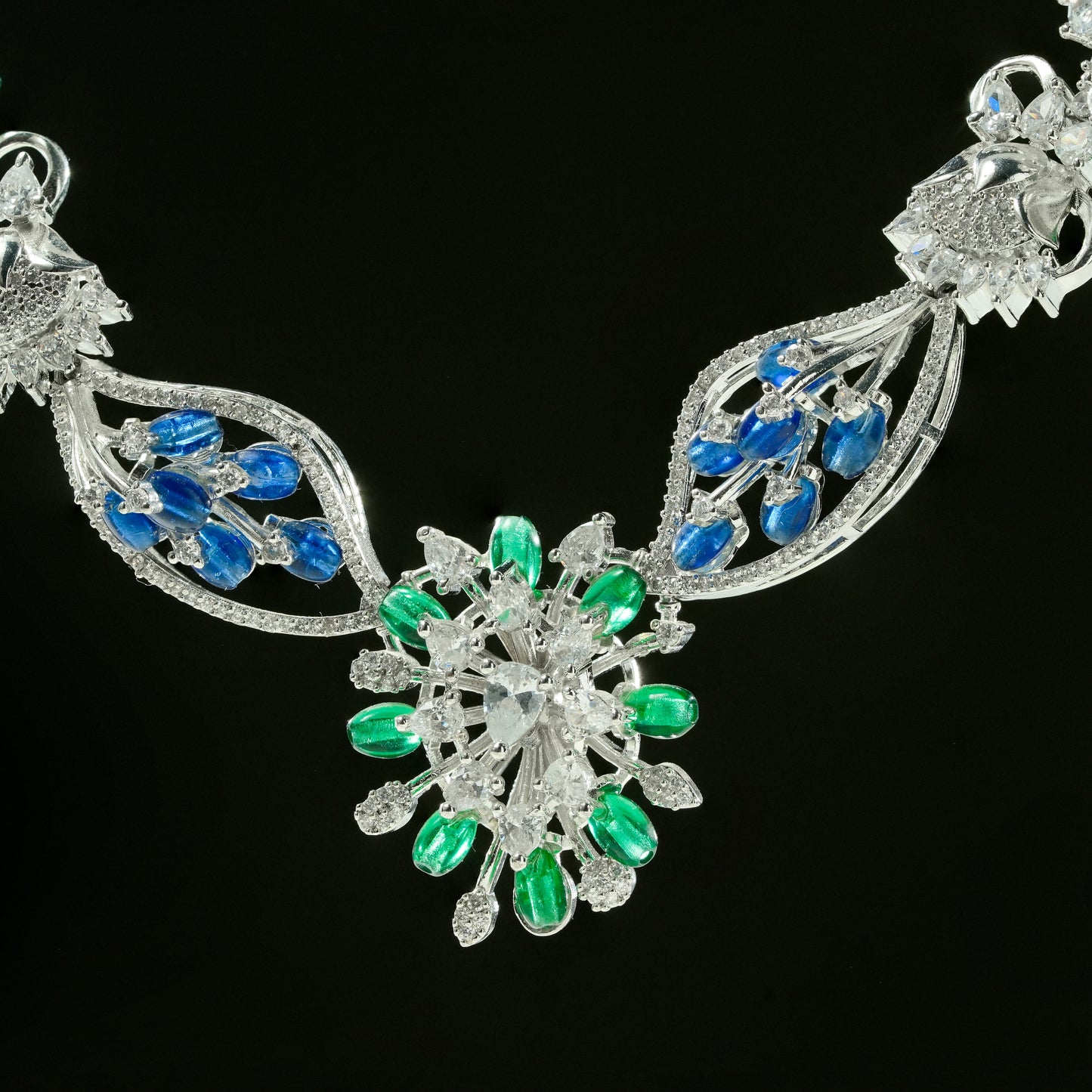 92.5 Sterling Silver Floral Cascade Necklace Set