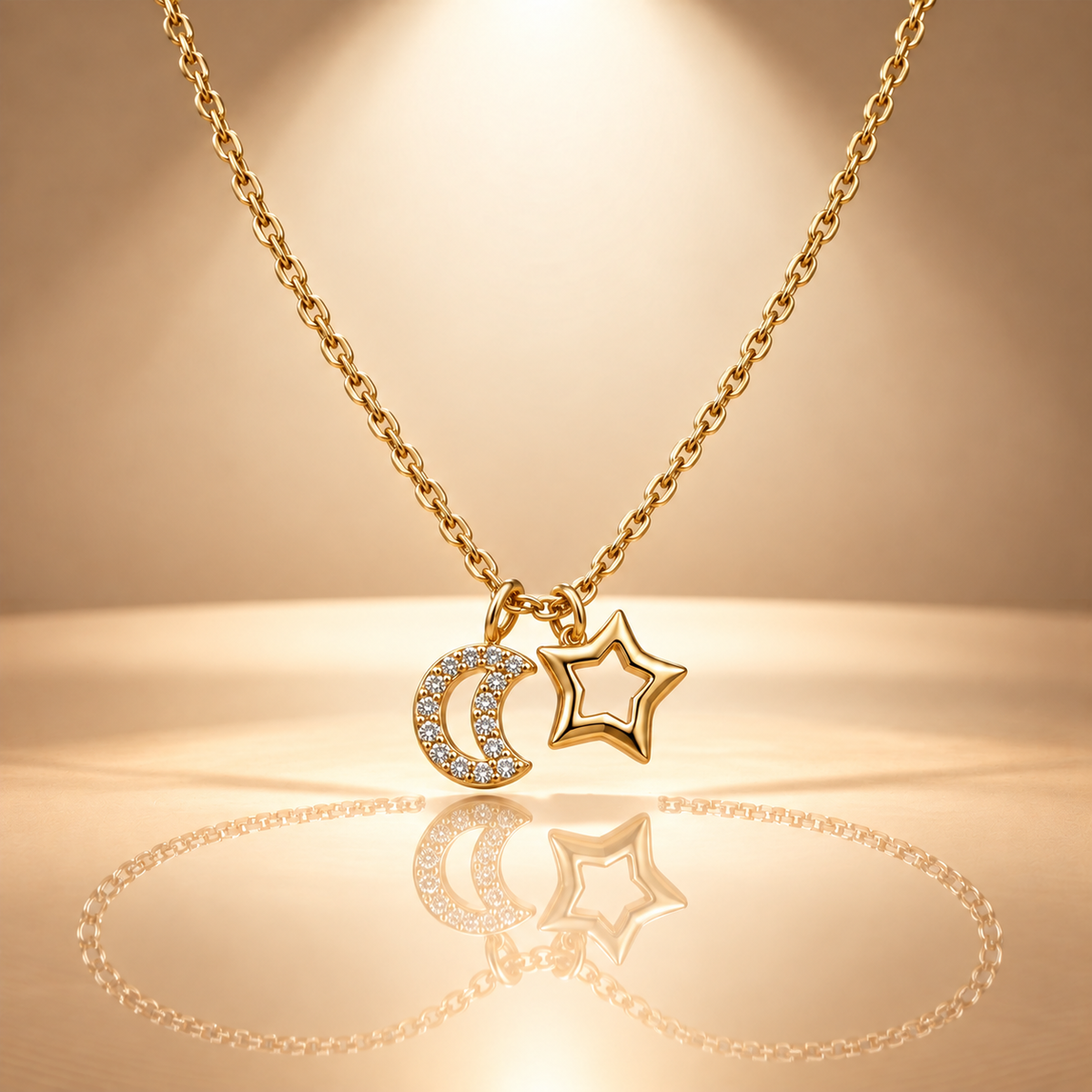 925 Silver Moissanite Star Moon Pendant Chain for Women