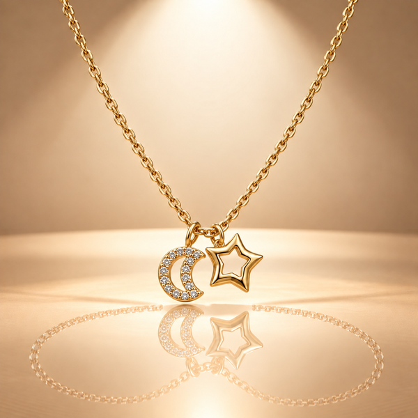 925 Silver Moissanite Star Moon Pendant Chain for Women