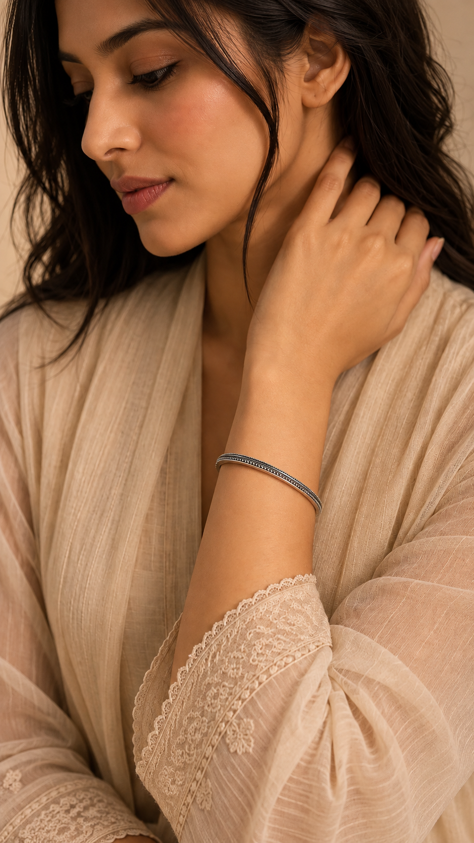 Double Border 925 Sterling Silver Oxidized Bangles for Women | Hallmarked