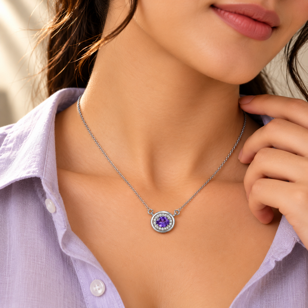 Purple Quartz Moissanite Chain Pendant for Women