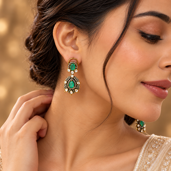 Green Moissanite Polki Dangler Earrings