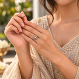 925 Sterling Silver Moissanite Polki Floral Ring