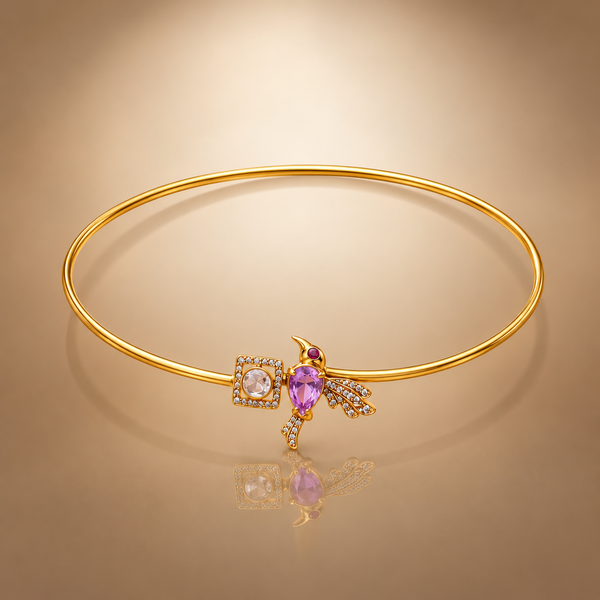 925 Silver Gold Plated Bird Motif Polki Hasli