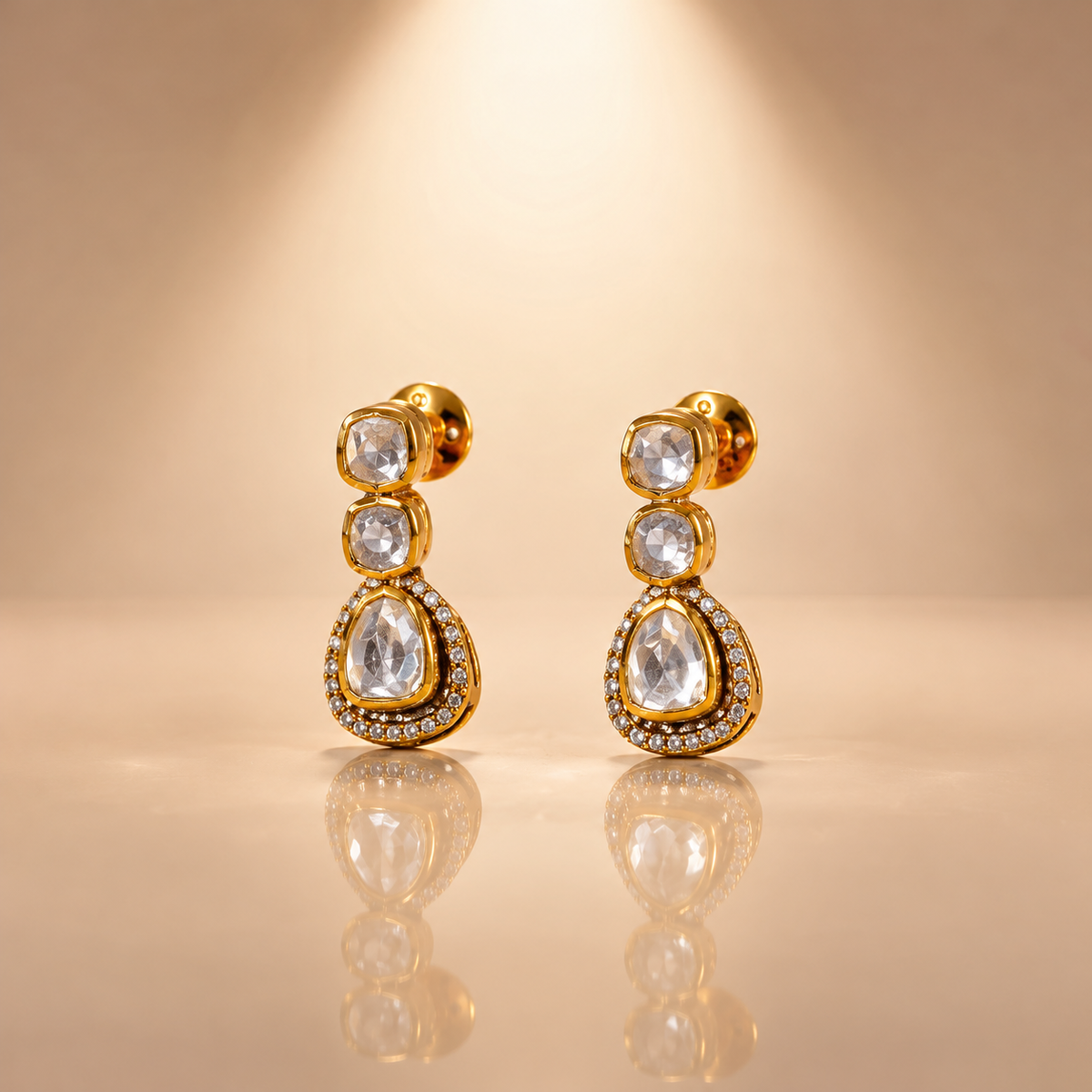 925 Silver Moissanite Polki Drop Earrings