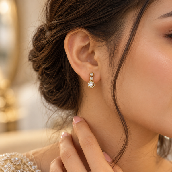 925 Silver Moissanite Polki Drop Earrings