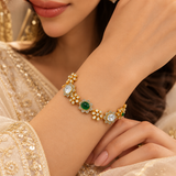 925 Silver Gold Plated Floral Polki Quartz Bracelet