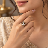 925 Sterling Silver Moissanite Polki Floral Ring