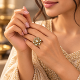 925 Silver Moissanite Polki Flower Ring