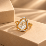 925 Silver Moissanite Polki Pear Ring