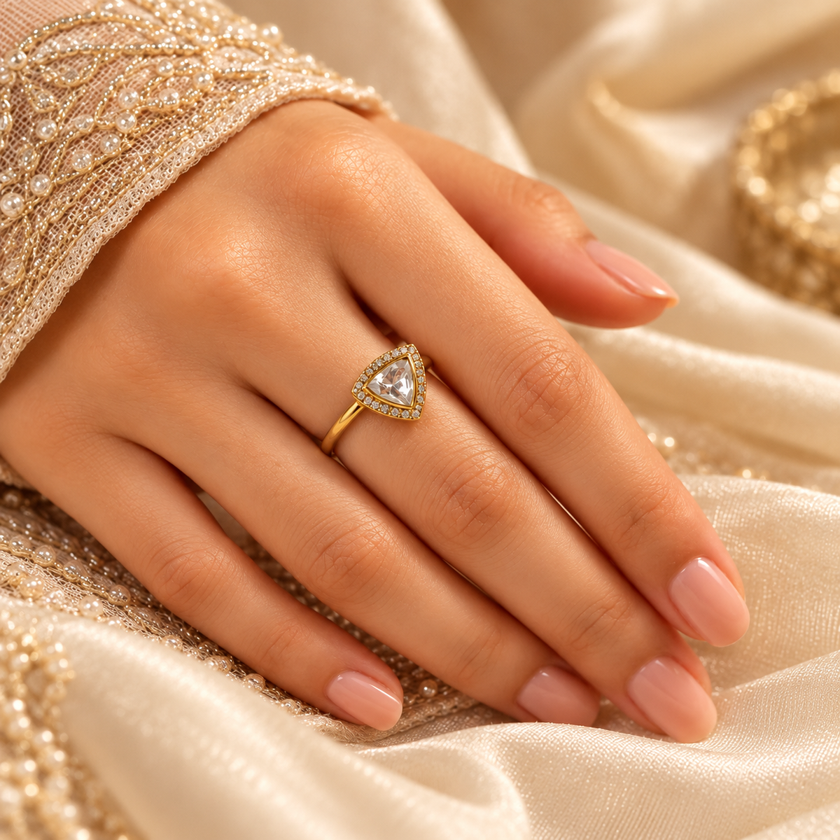 925 Silver Triangle Polki Moissanite Ring