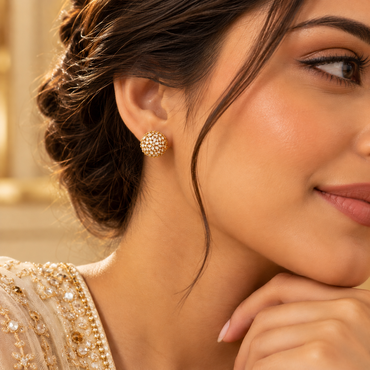 925 Silver Polki Moissanite Gold Plated Earrings