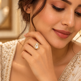 925 Silver Moissanite Polki Pear Ring