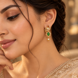 925 Silver Emerald Green Moissanite Polki Peacock Earrings