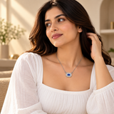 Blue Quartz Moissanite Octagon Halo Pendant with Chain