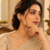 Pink Kundan Floral Stud Earrings for Women