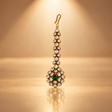 925 Silver Emerald Green Moissanite Maang Tikka