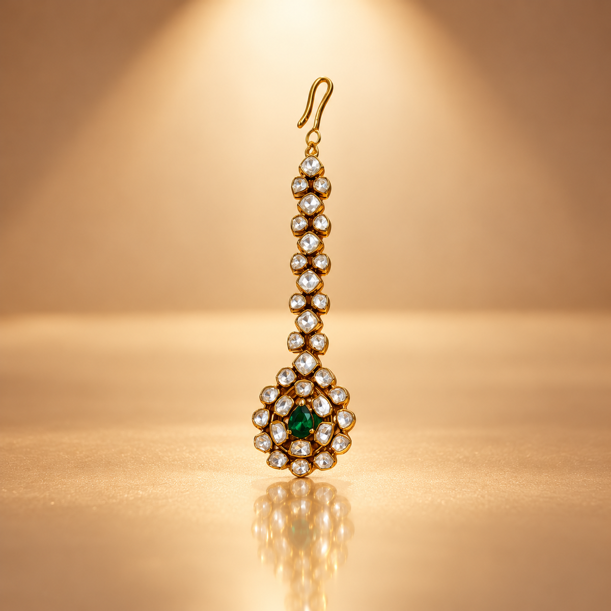 925 Silver Emerald Green Moissanite Maang Tikka