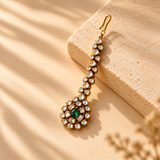 925 Silver Emerald Green Moissanite Maang Tikka