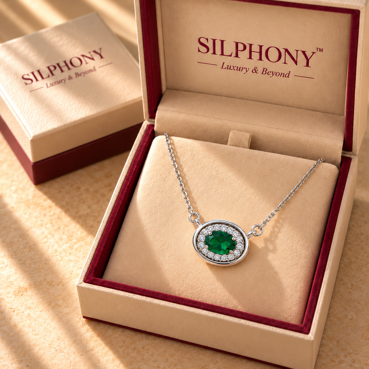 Green Quartz Moissanite Halo Pendant Chain