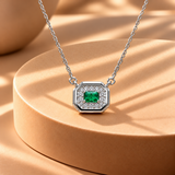 925 Silver Octagon Green Quartz Moissanite Pendant Chain