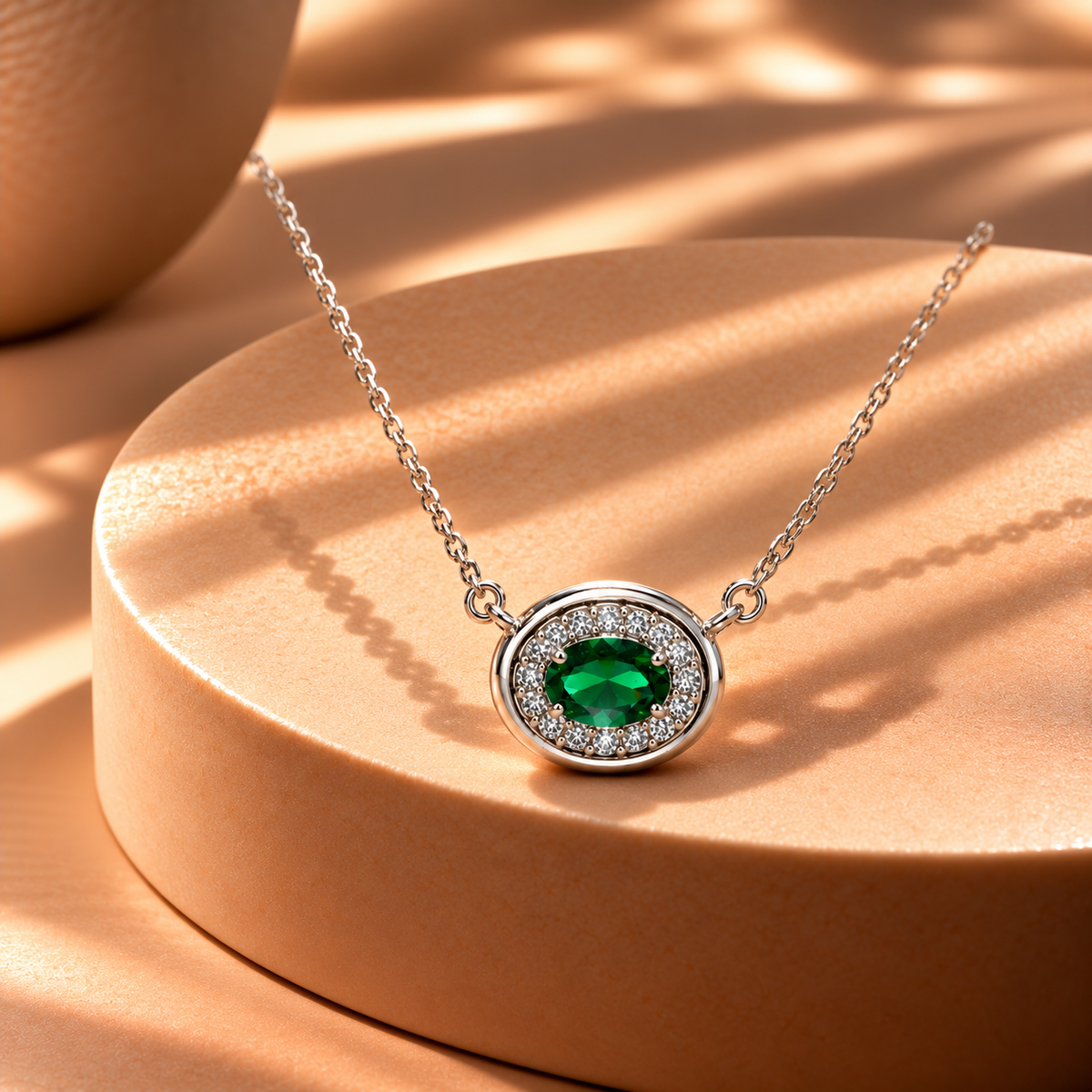Green Quartz Moissanite Halo Pendant Chain