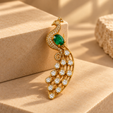 925 Silver Gold Plated Emerald Green Peacock Brooch