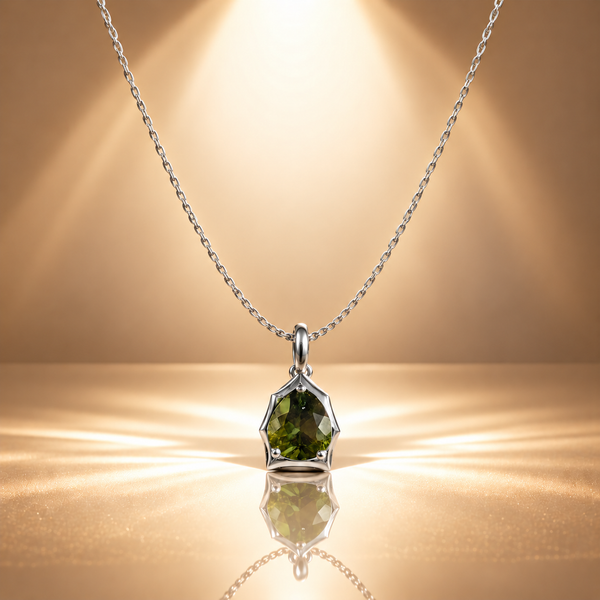 925 Silver Green Quartz Teardrop Pendant Chain