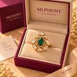 925 Silver Moissanite Green Emerald Polki Ring