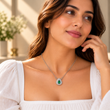 Emerald Green Quartz Moissanite Pendant with Chain