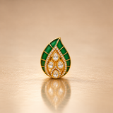 925 Silver Moissanite Green Leaf Polki Ring