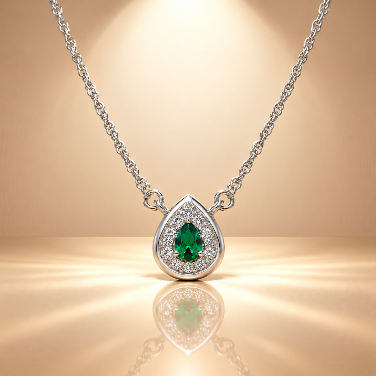 Emerald Green Quartz Moissanite Pendant with Chain