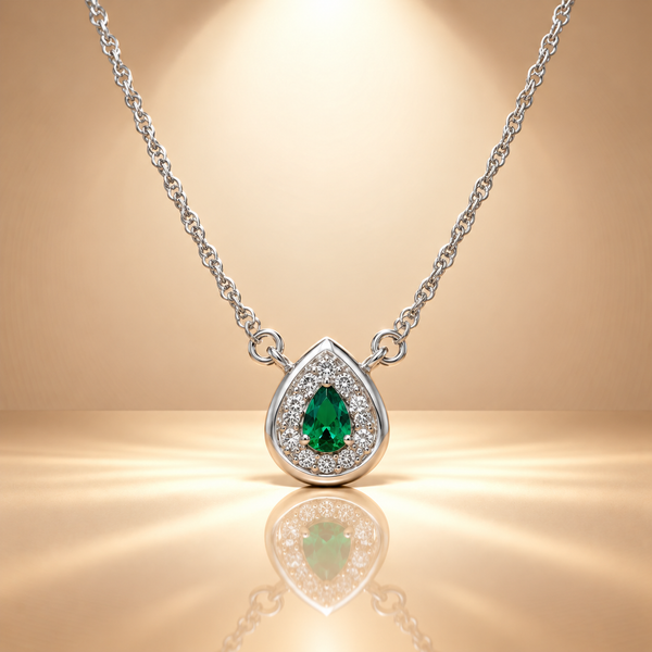 Emerald Green Quartz Moissanite Pendant with Chain