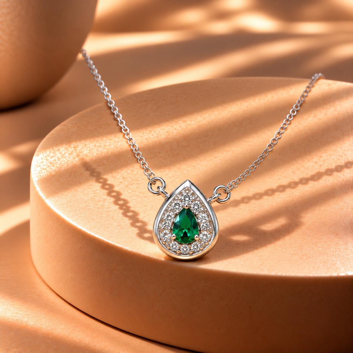Emerald Green Quartz Moissanite Pendant with Chain