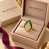 925 Silver Moissanite Green Leaf Polki Ring