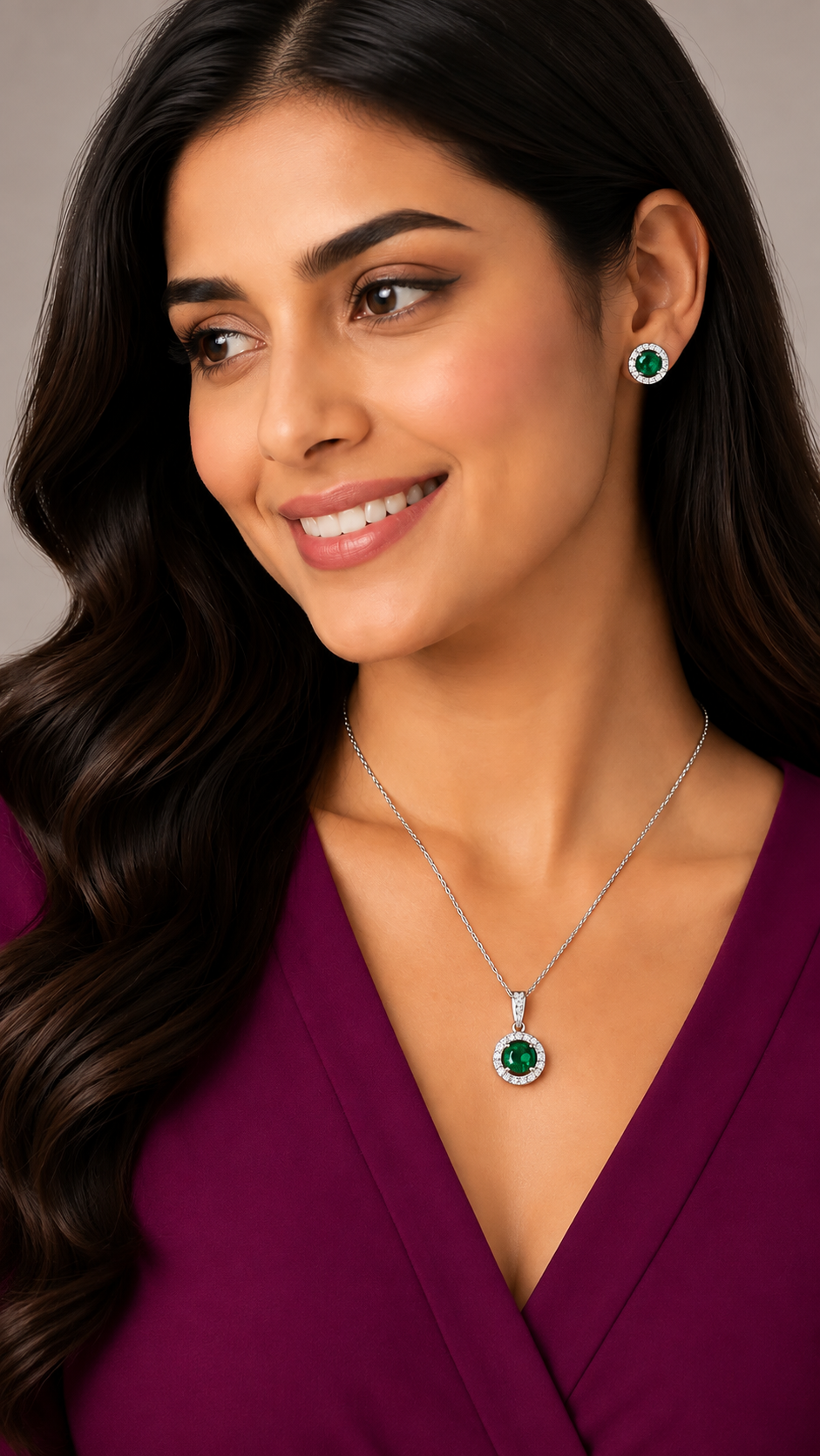 Emerald Aura - 92.5 Silver Pendant Set