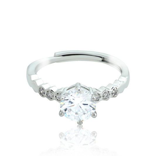 Round Solitaire Silver Ring