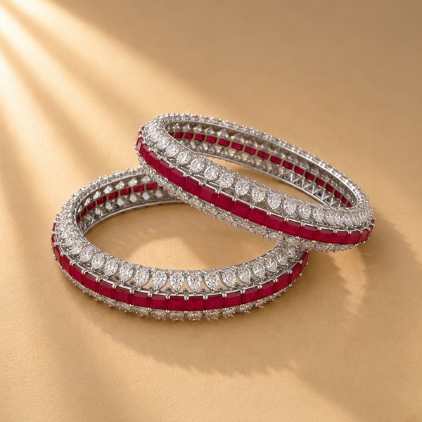 925 Silver Red Quartz Moissanite Bangle Set