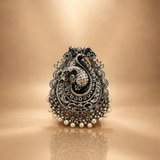 Oxidized Silver Pendant with Pearl Moissanite Quartz Chain
