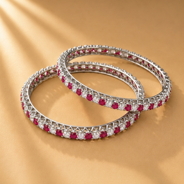 925 Silver Red Quartz Bangle Set