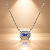 Blue Quartz Moissanite Octagon Halo Pendant with Chain