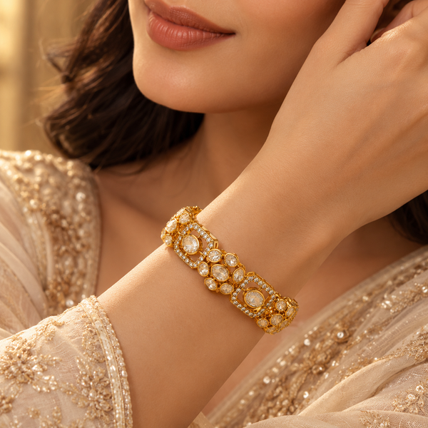 925 Silver Gold Plated Polki Bracelet