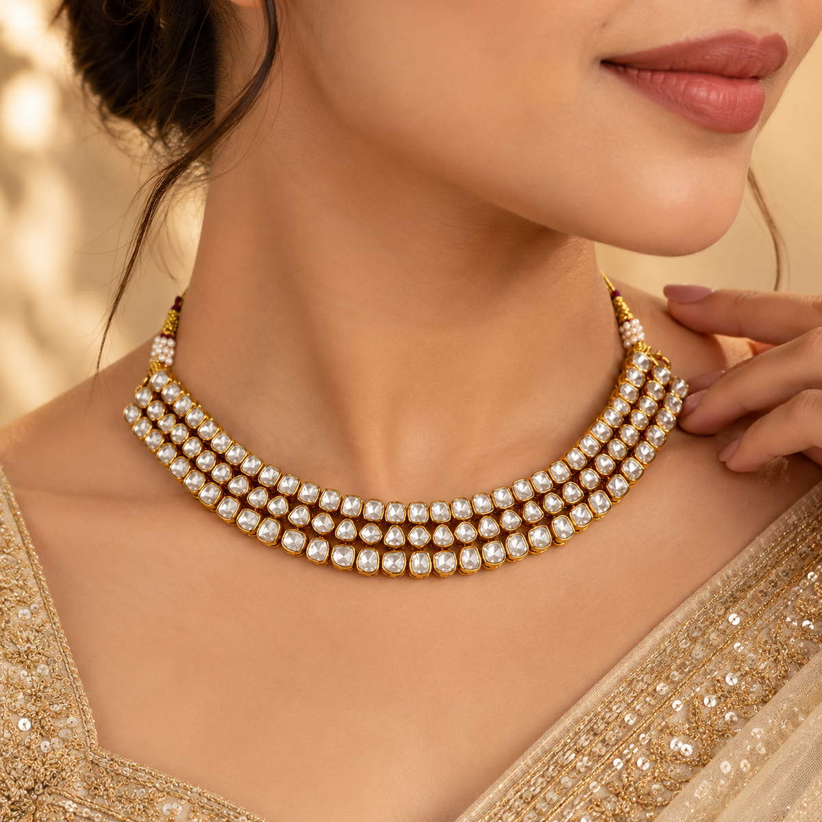 925 Silver Moissanite Polki Necklace