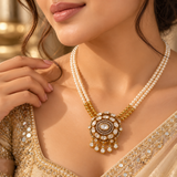 925 Silver Moissanite Polki Pearl Strand Necklace