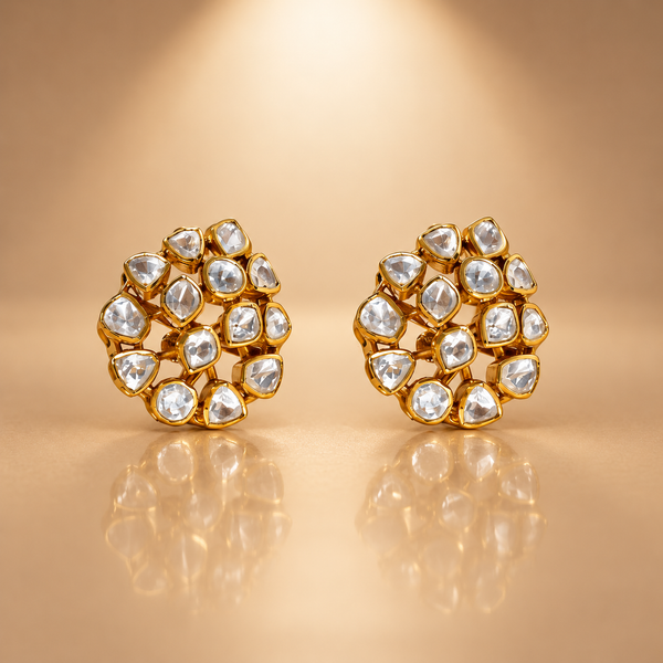 925 Silver Moissanite Polki Stud Earrings