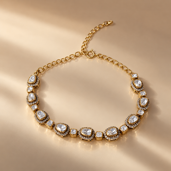 925 Silver Polki Moissanite Gold Plated Bracelet