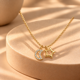 925 Silver Moissanite Star Moon Pendant Chain for Women