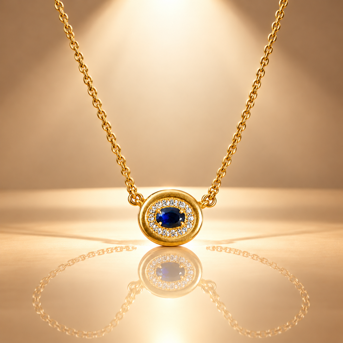 925 Silver Oval Blue Quartz Moissanite Chain Pendant