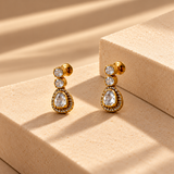 925 Silver Moissanite Polki Drop Earrings