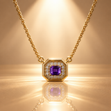925 Silver Purple Quartz Moissanite Pendant Chain